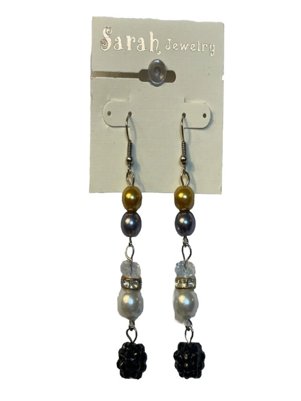 Sarah Jewelry Beaded Dangle Earrings Faux Pearl Crystal Gold Silver Black Drop